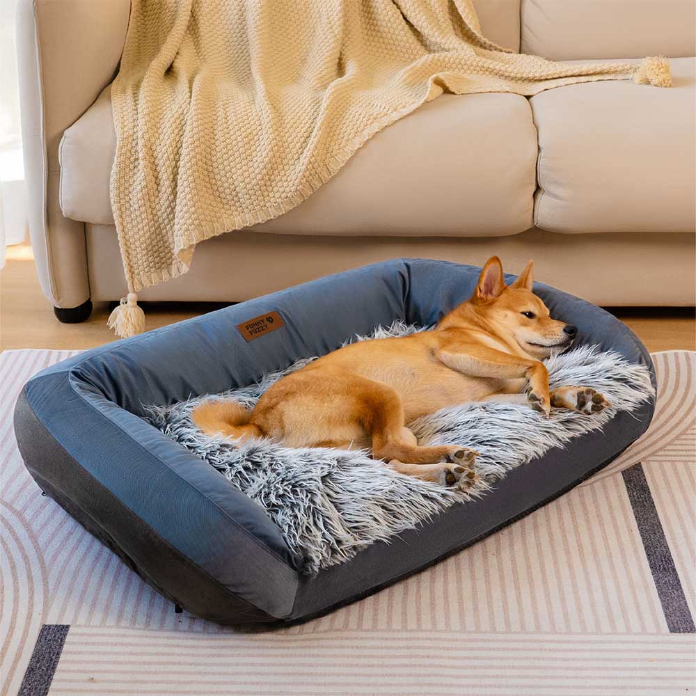 Large Washable Fluffy Cosy Bolster Dog Sofa Bed-Denim Cowboy