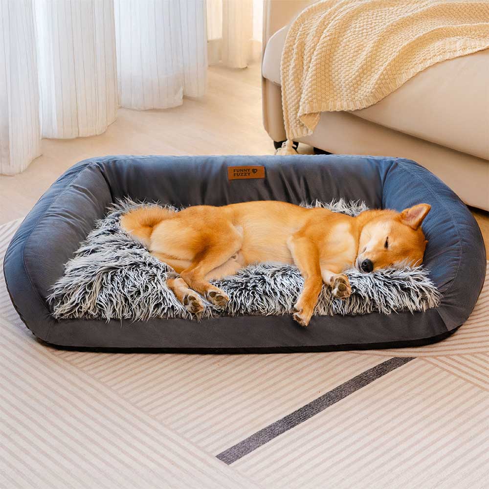 Large Washable Fluffy Cosy Bolster Dog Sofa Bed-Denim Cowboy