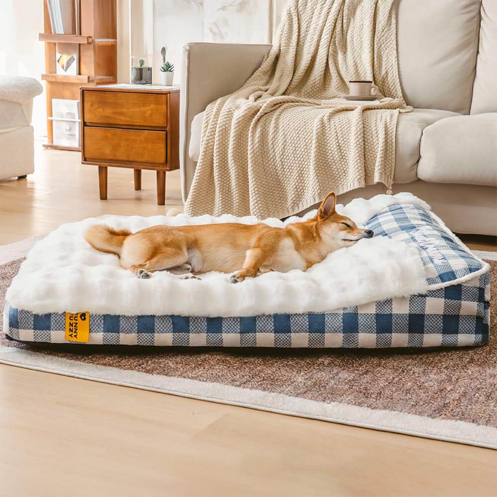 Large Classic Check Headrest Rectangle Orthopaedic Dog Bed - Dreamy wave