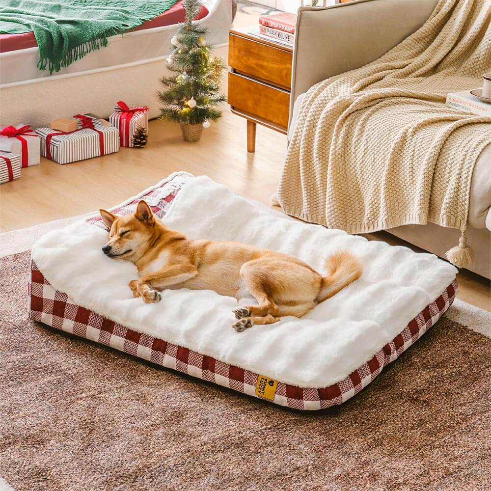 Large Classic Check Headrest Rectangle Orthopaedic Dog Bed - Dreamy wave