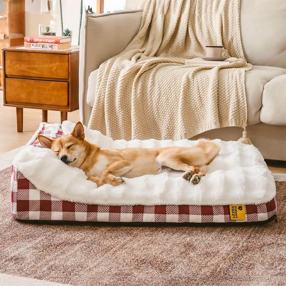 Large Classic Check Headrest Rectangle Orthopaedic Dog Bed - Dreamy wave