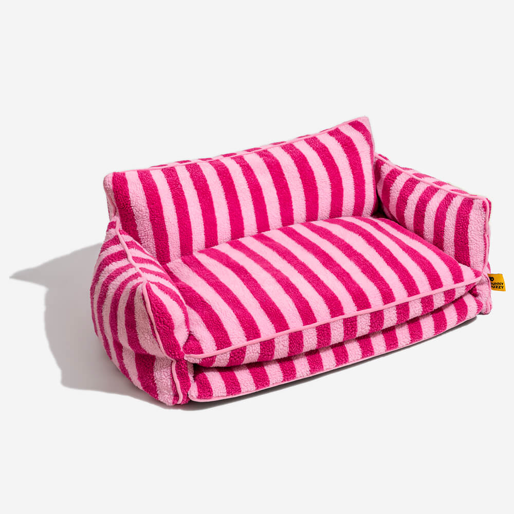 Trendy Striped Faux Lambswool Double Layer Cat Sofa Bed