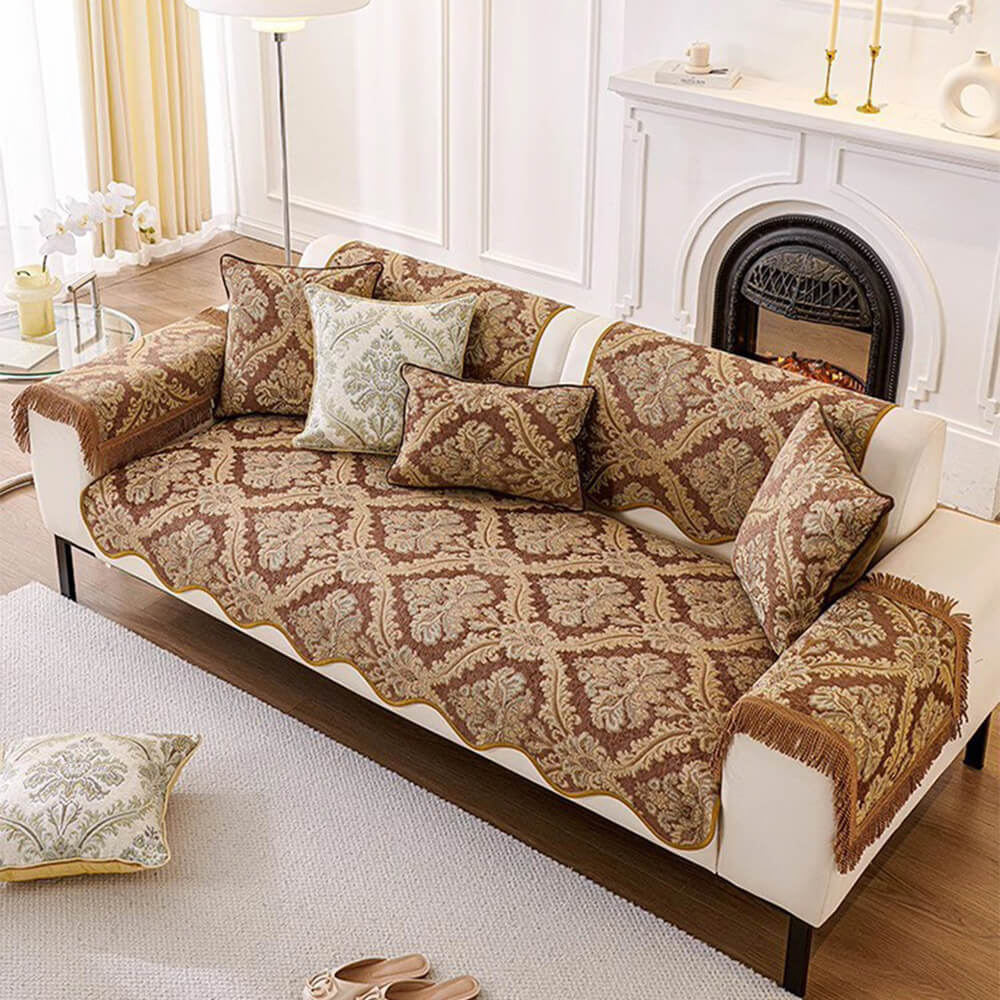 Luxury Chenille Floral Design Wave Edge Sofa Cover