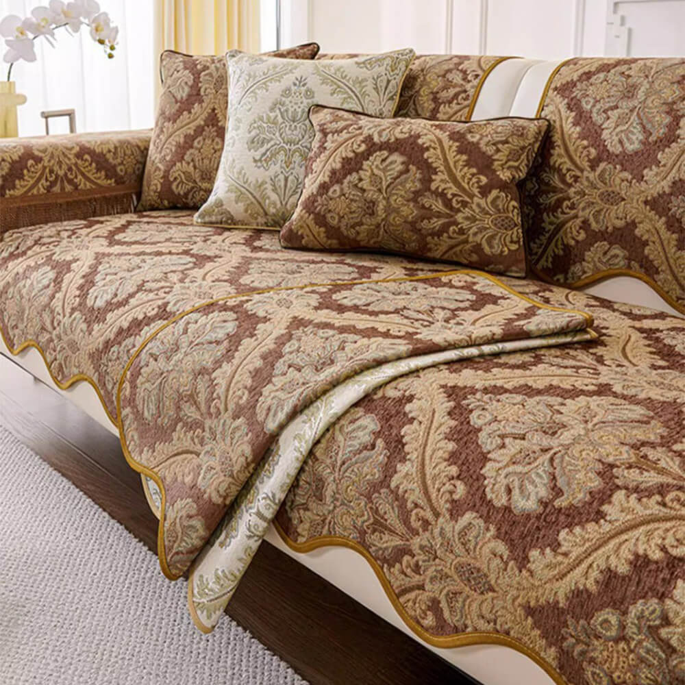 Luxury Chenille Floral Design Wave Edge Sofa Cover