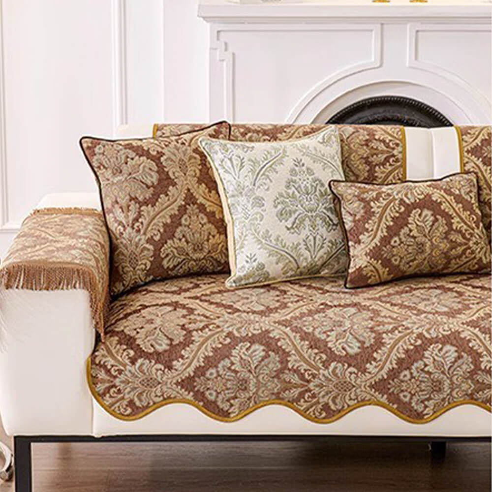 Luxury Chenille Floral Design Wave Edge Sofa Cover