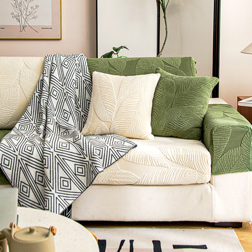 Modern Leaf Jacquard Waterproof Anti-Scratch Stretch Full Wrap Sofa Cover