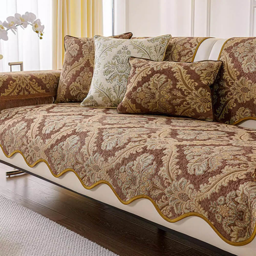 Luxury Chenille Floral Design Wave Edge Sofa Cover