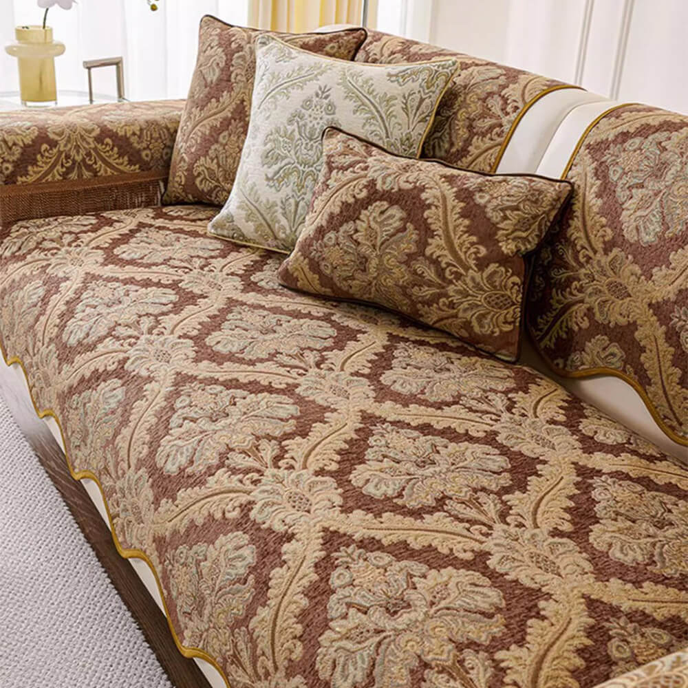 Luxury Chenille Floral Design Wave Edge Sofa Cover