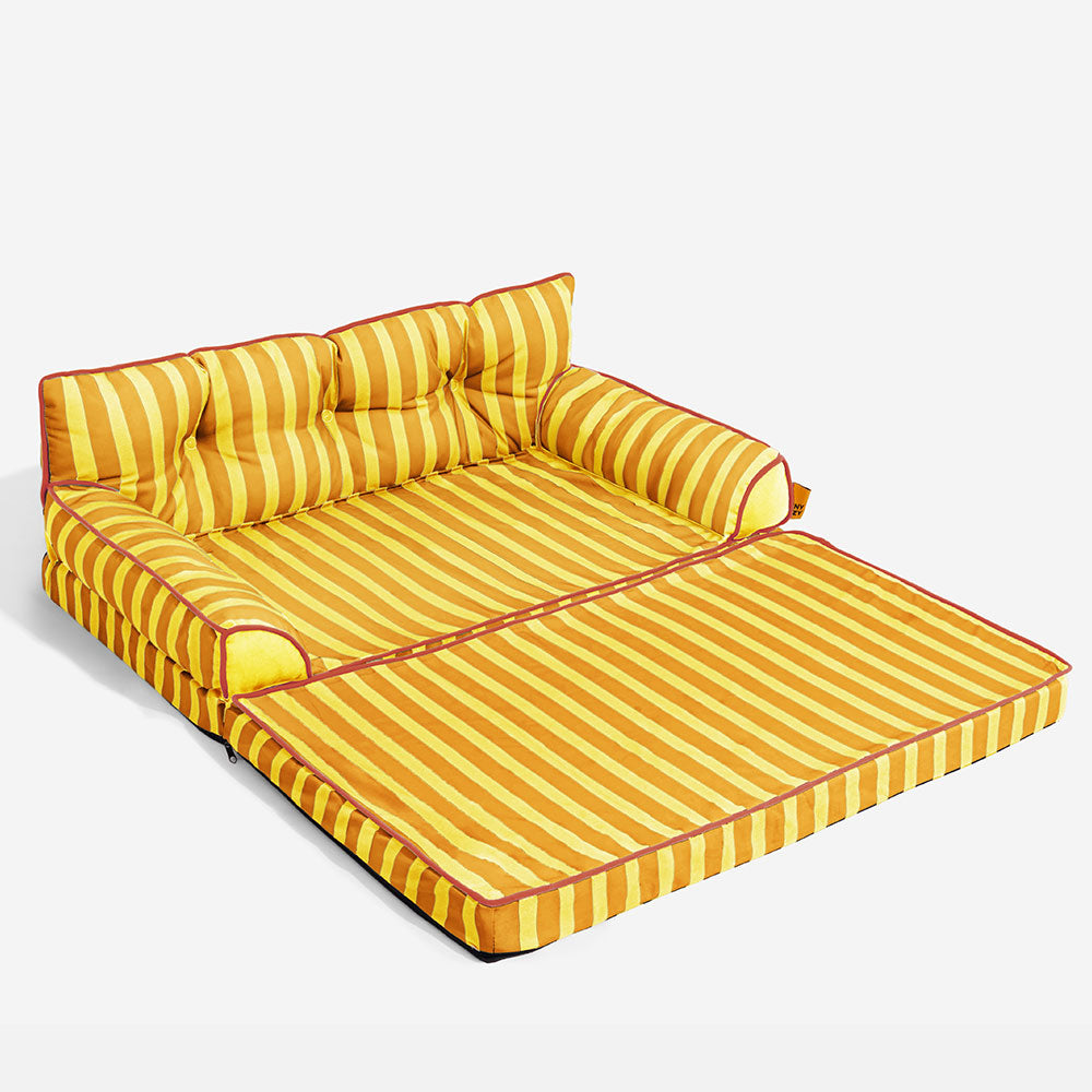 Trendy Striped Water-repellent Foldable Dog Sofa Bed - Sunny Siesta