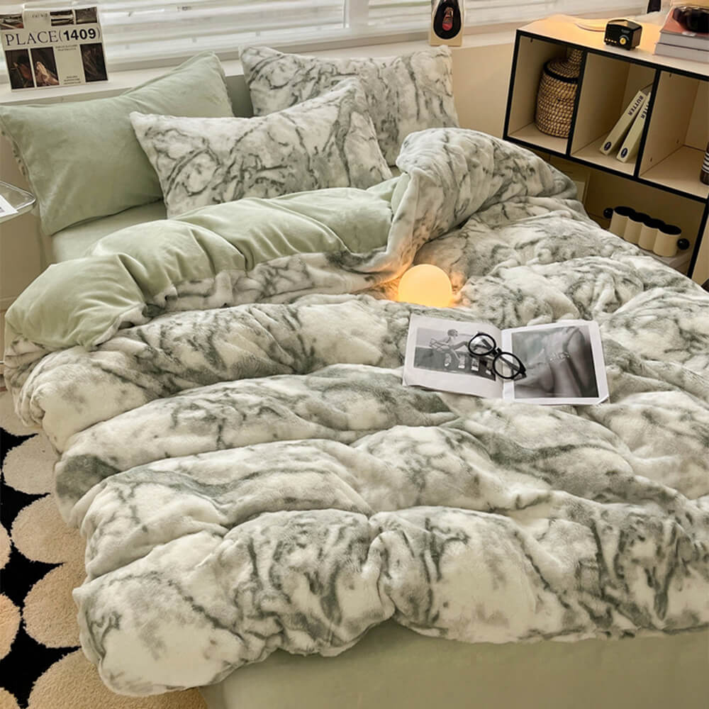 Luxurious Faux Rabbit Fur Milk Velvet Dual-Sided Cosy Bed Sheet Set