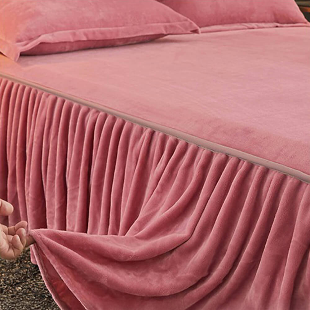 Solid Colour Soft Warm Milk Velvet Mattress Cover Protector Bed Skirt