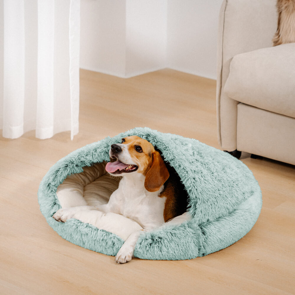Beruhigendes halbgeschlossenes Haustiernest-Pita-Bett aus Plüsch für Hunde