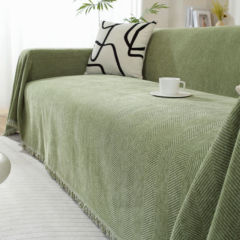 Chenille Blanket Herringbone Tassel Sofa Cover