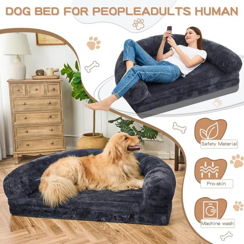 Chic Plush Large Dog Bed Foldable Human Dog Bed