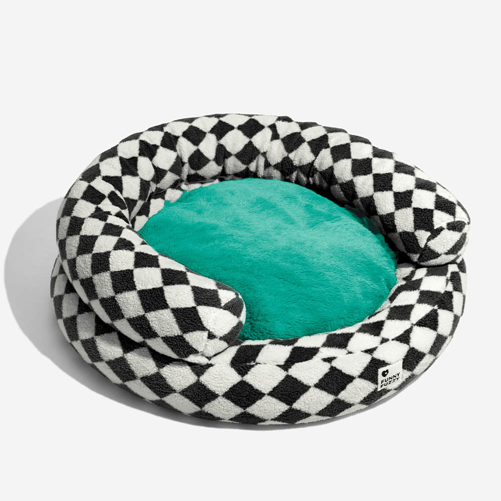 Classic Argyle Washable Bolster Donut Dog Bed - Cosy Haven