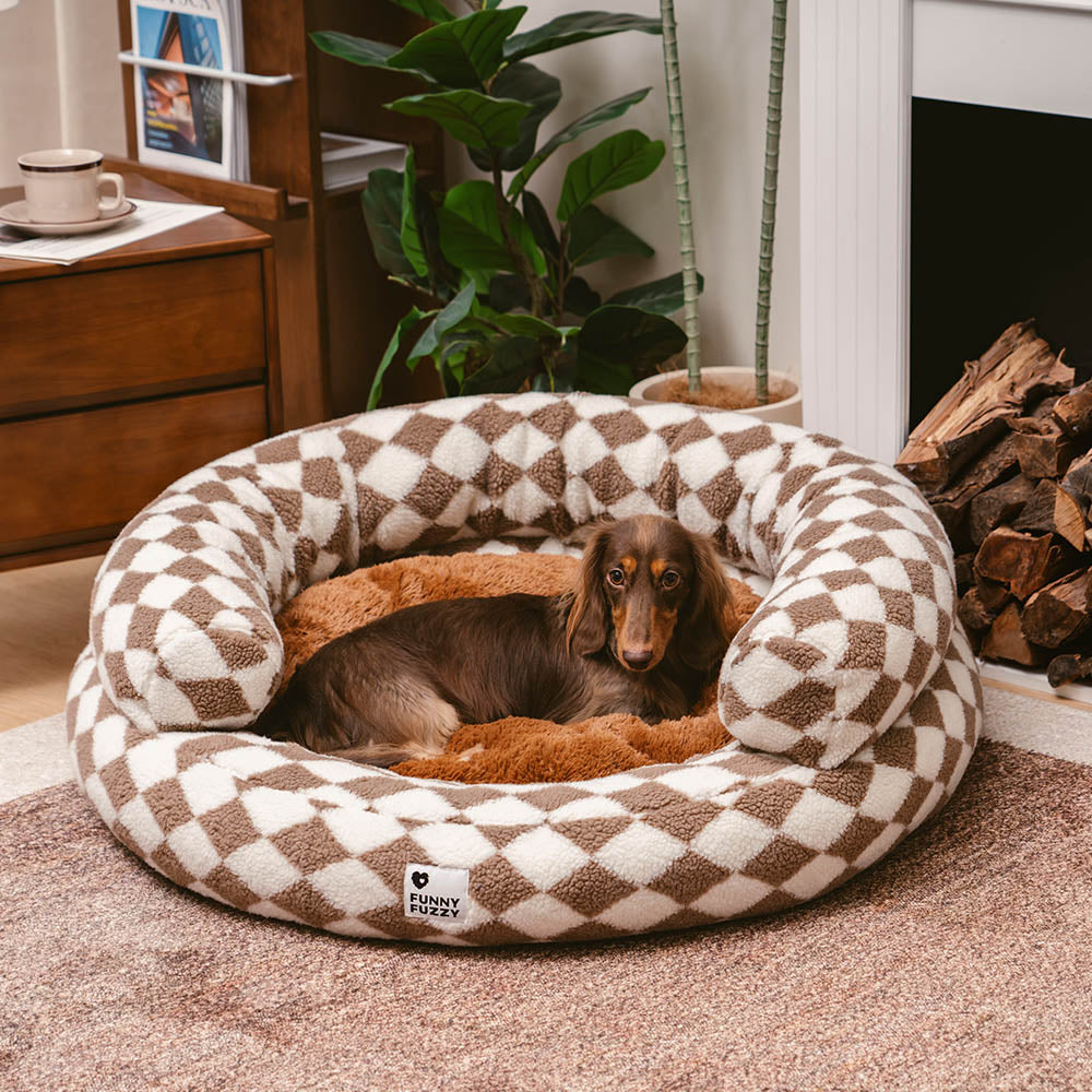 Classic Argyle Washable Bolster Donut Dog Bed - Cosy Haven