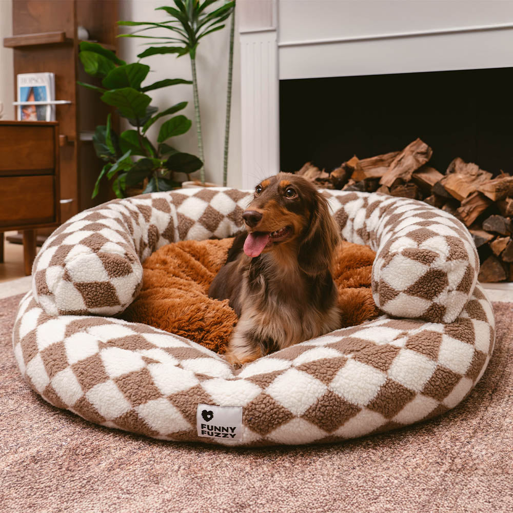 Classic Argyle Washable Bolster Donut Dog Bed - Cosy Haven