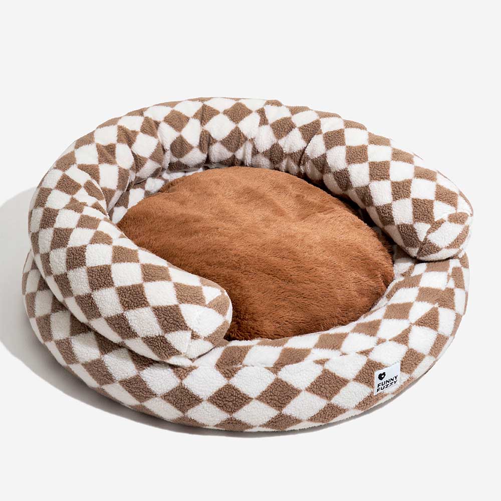 Classic Argyle Washable Bolster Donut Dog Bed - Cosy Haven