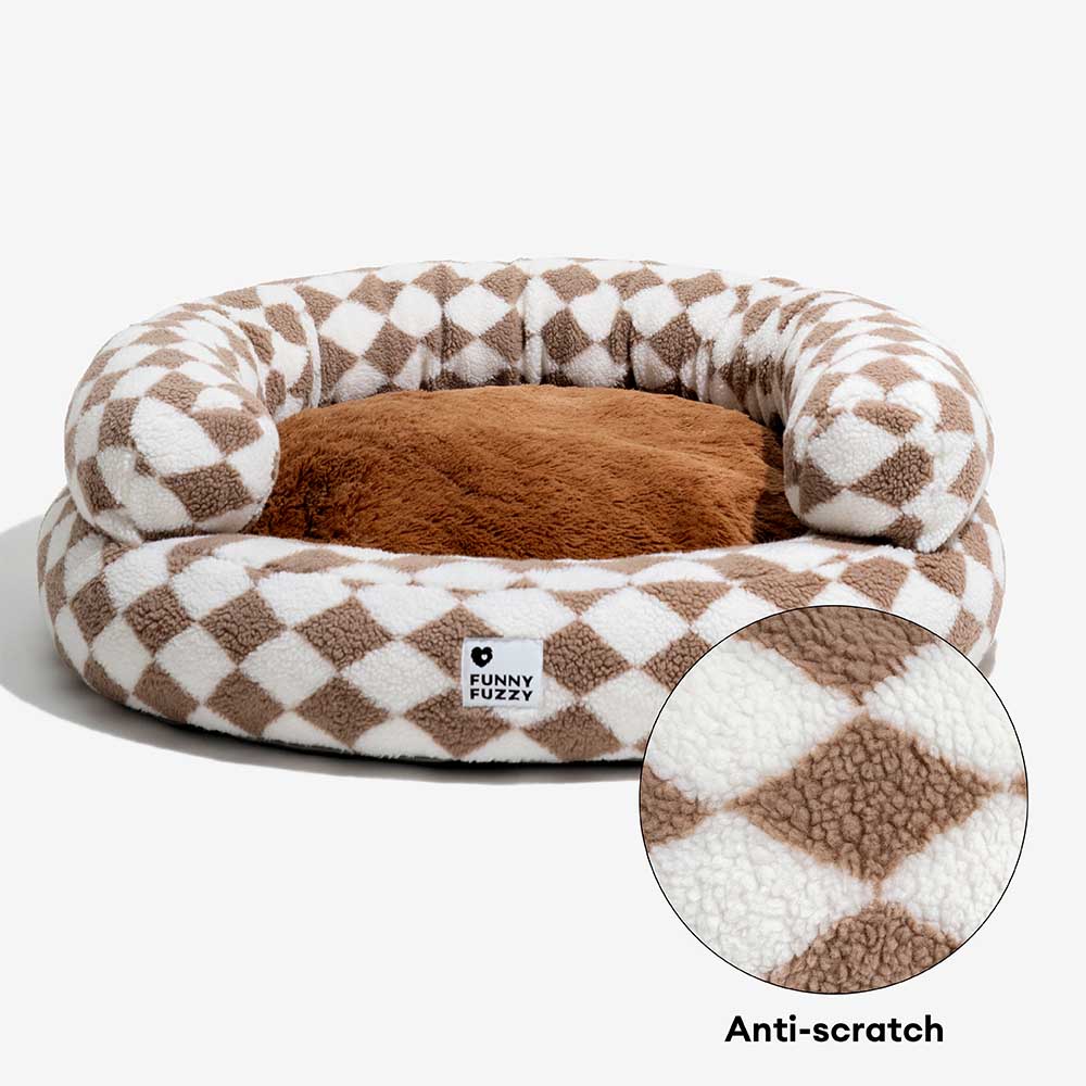 Classic Argyle Washable Bolster Donut Dog Bed - Cosy Haven