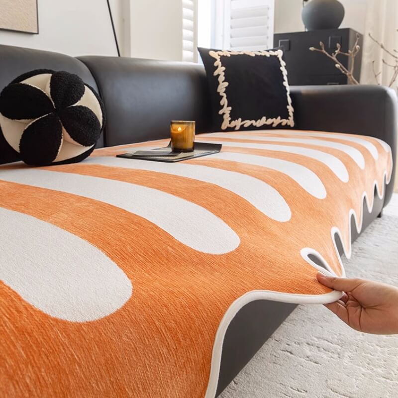Classic Black Irregular-Shaped Chenille Anti-Scratch Non-Slip Sofa Cover