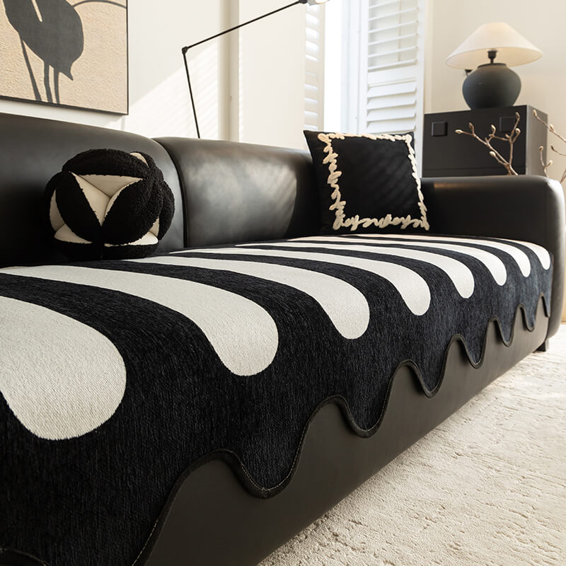 Classic Black Irregular-Shaped Chenille Anti-Scratch Non-Slip Sofa Cover