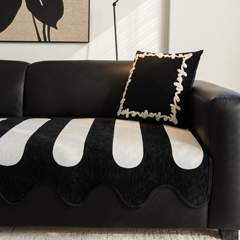 Classic Black Irregular-Shaped Chenille Anti-Scratch Non-Slip Sofa Cover