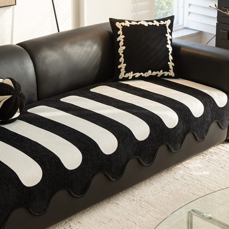 Classic Black Irregular-Shaped Chenille Anti-Scratch Non-Slip Sofa Cover