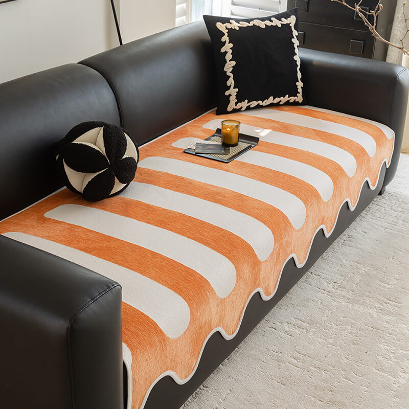 Classic Black Irregular-Shaped Chenille Anti-Scratch Non-Slip Sofa Cover