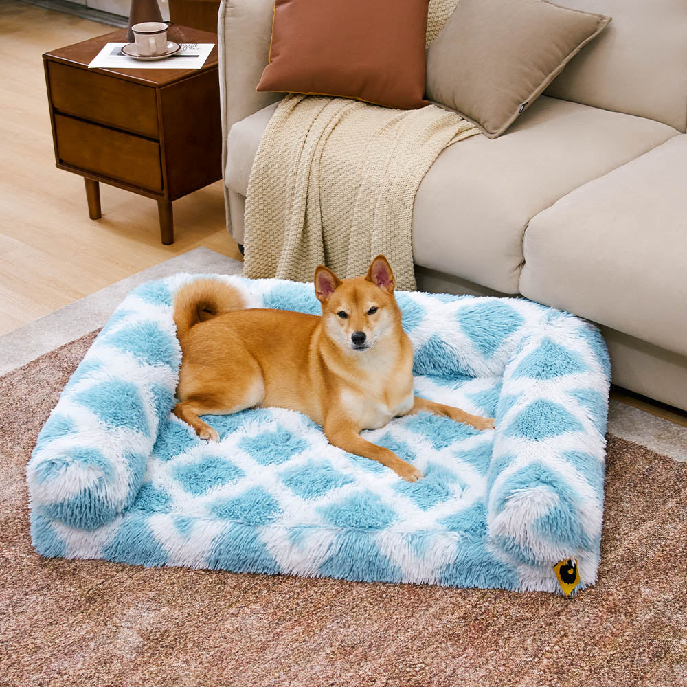 Classic Plaid Orthopaedic Bolster Dog Sofa Bed - Cosy Comfort