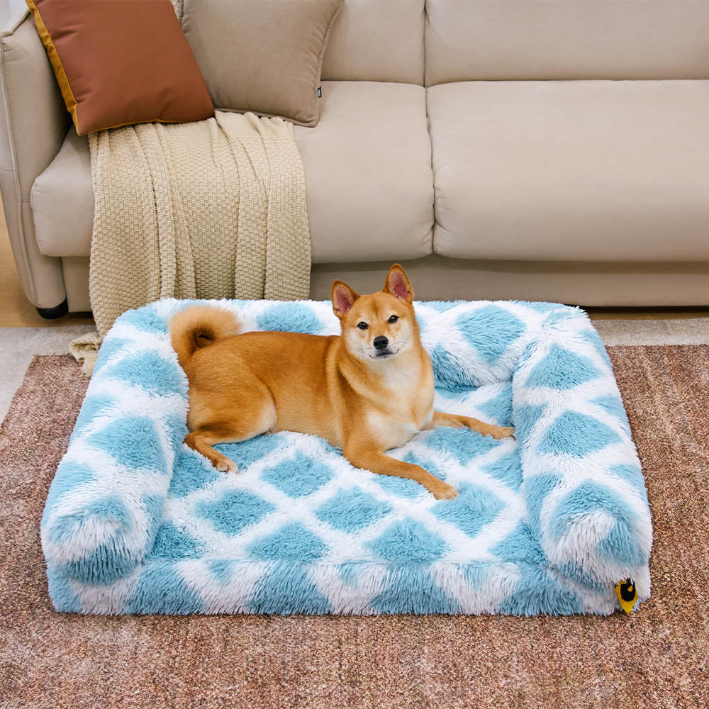 Classic Plaid Orthopaedic Bolster Dog Sofa Bed - Cosy Comfort