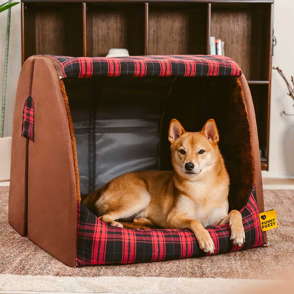 Classical Plaid House Orthopaedic Dog Bed - Retreat Cabin