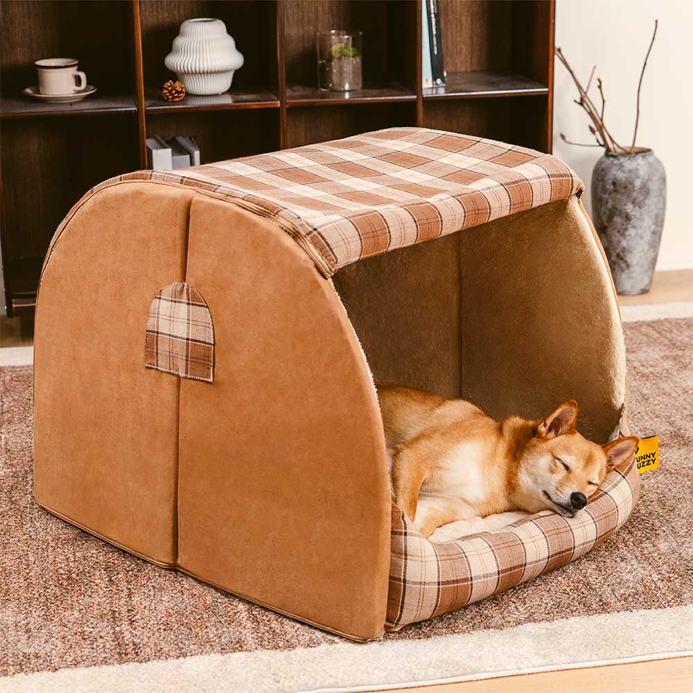 Classical Plaid House Orthopaedic Dog Bed - Retreat Cabin