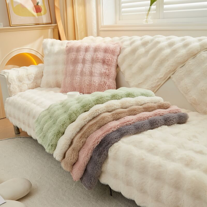 Cosy Plush Solid Colour Non-slip Sofa Cover