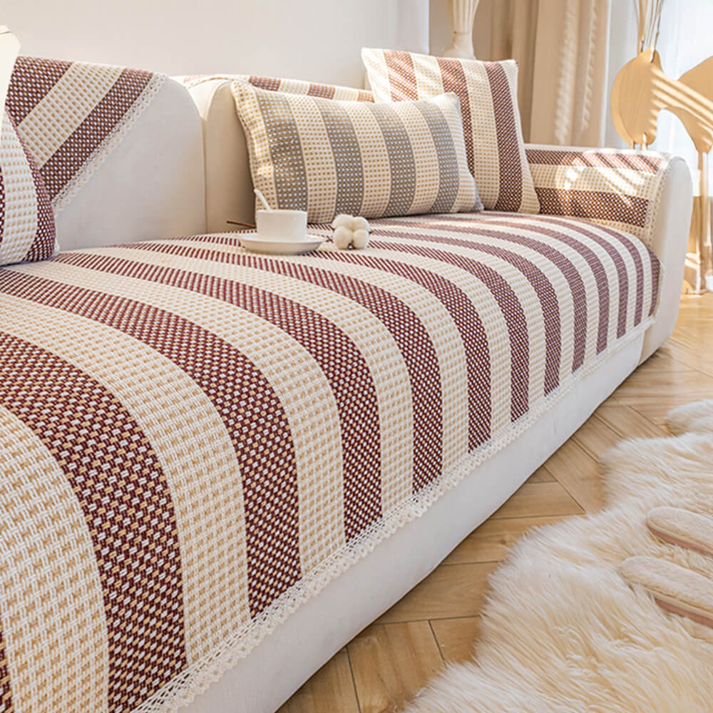 Cotton Linen Stripe Anti-scratch Furniture Protector Sofa Cover