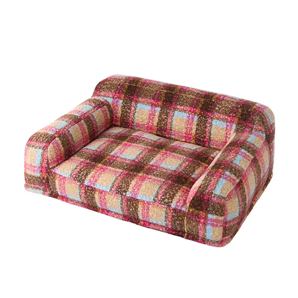 Cosy Plaid Faux Lambs Wool Washable Dog & Cat Sofa Bed - Vintage Modern