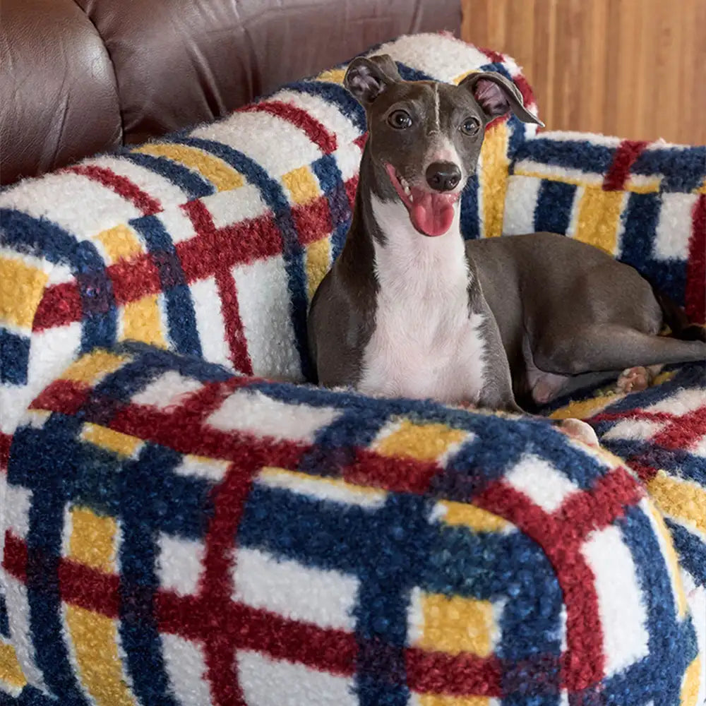 Cosy Plaid Faux Lambs Wool Washable Dog & Cat Sofa Bed - Vintage Modern
