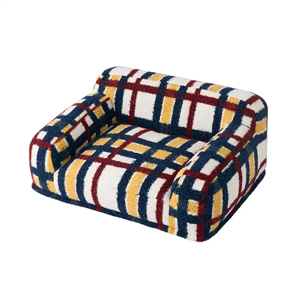 Cosy Plaid Faux Lambs Wool Washable Dog & Cat Sofa Bed - Vintage Modern