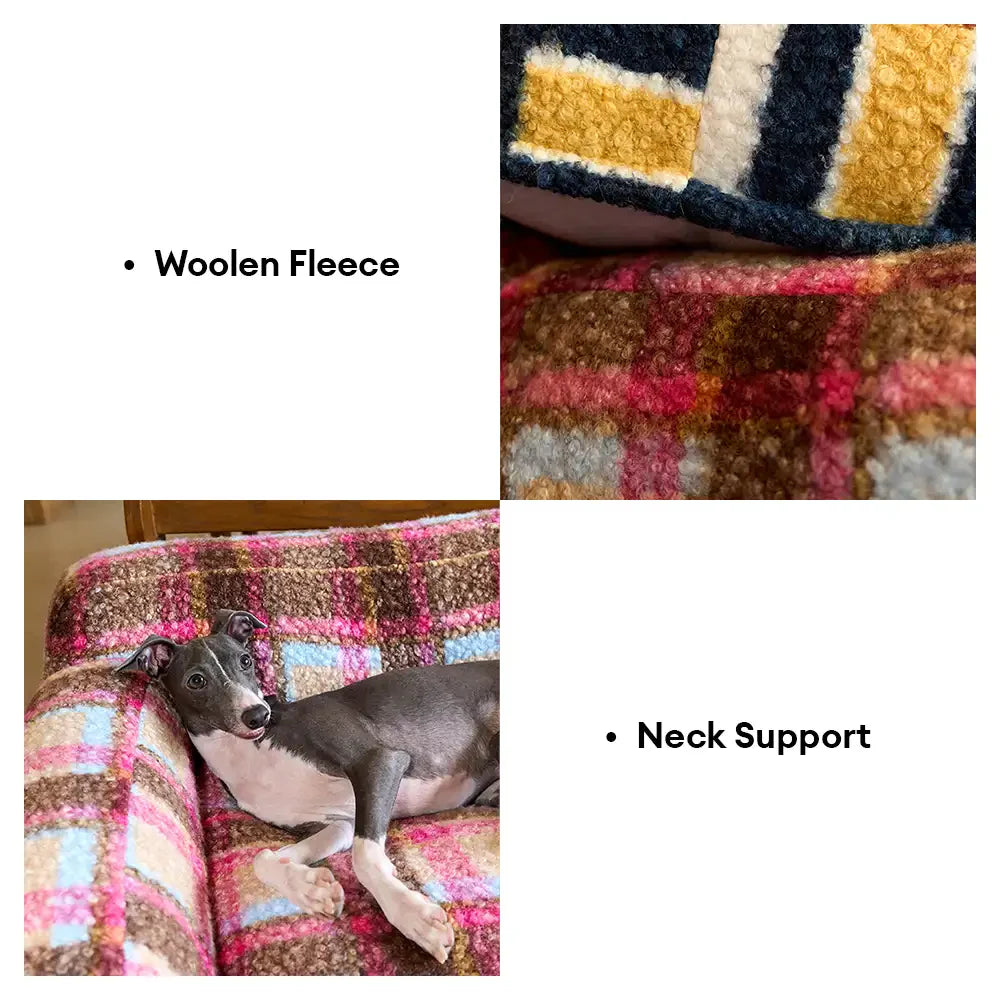 Cosy Plaid Faux Lambs Wool Washable Dog & Cat Sofa Bed - Vintage Modern