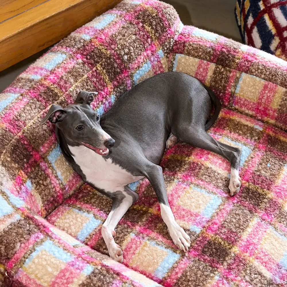 Cosy Plaid Faux Lambs Wool Washable Dog & Cat Sofa Bed - Vintage Modern