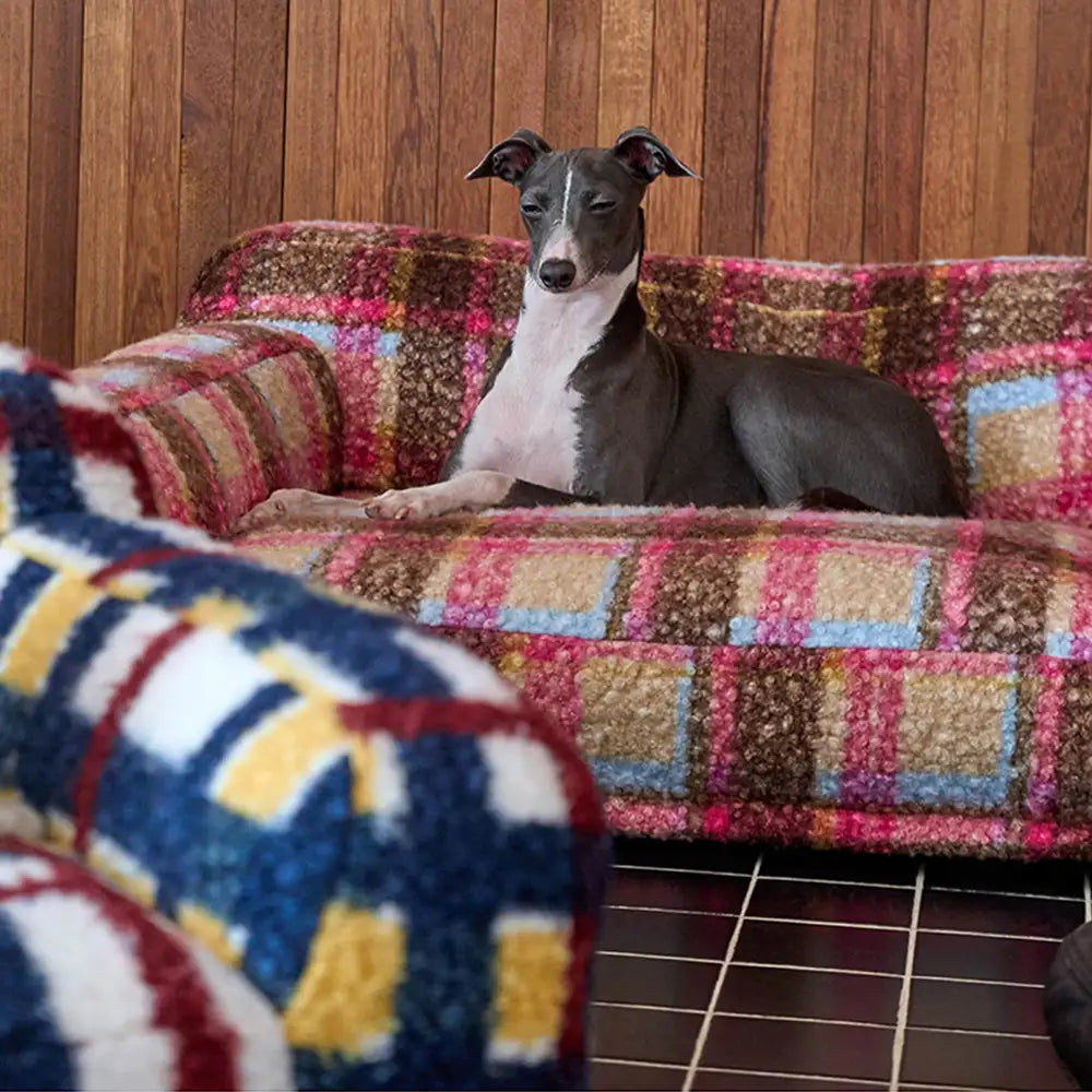 Cosy Plaid Faux Lambs Wool Washable Dog & Cat Sofa Bed - Vintage Modern
