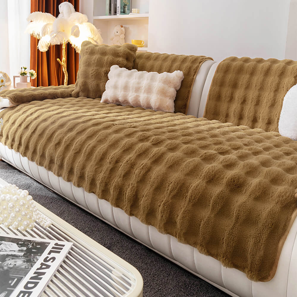 Cosy Plush Solid Colour Non-slip Sofa Cover