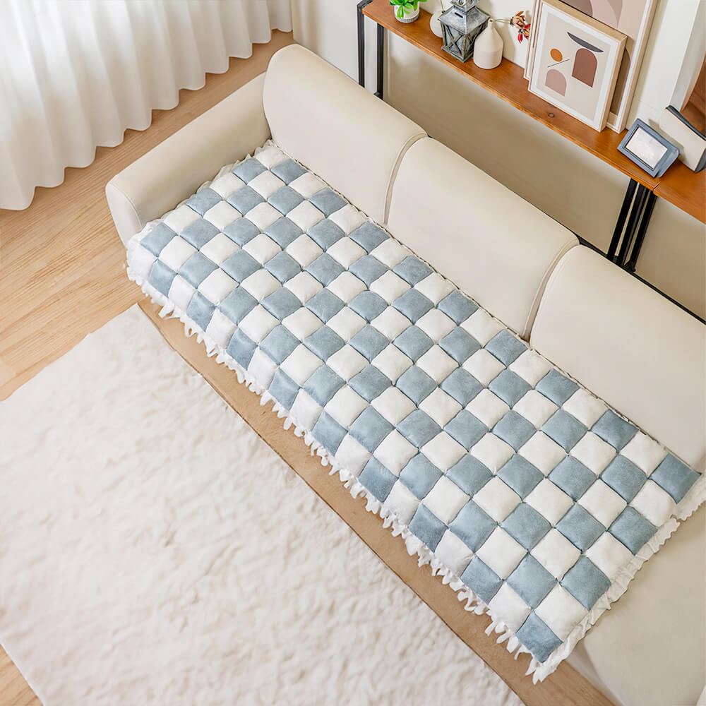 Cream-coloured Large Plaid Square Pet Carpet Bed Sofa Cover