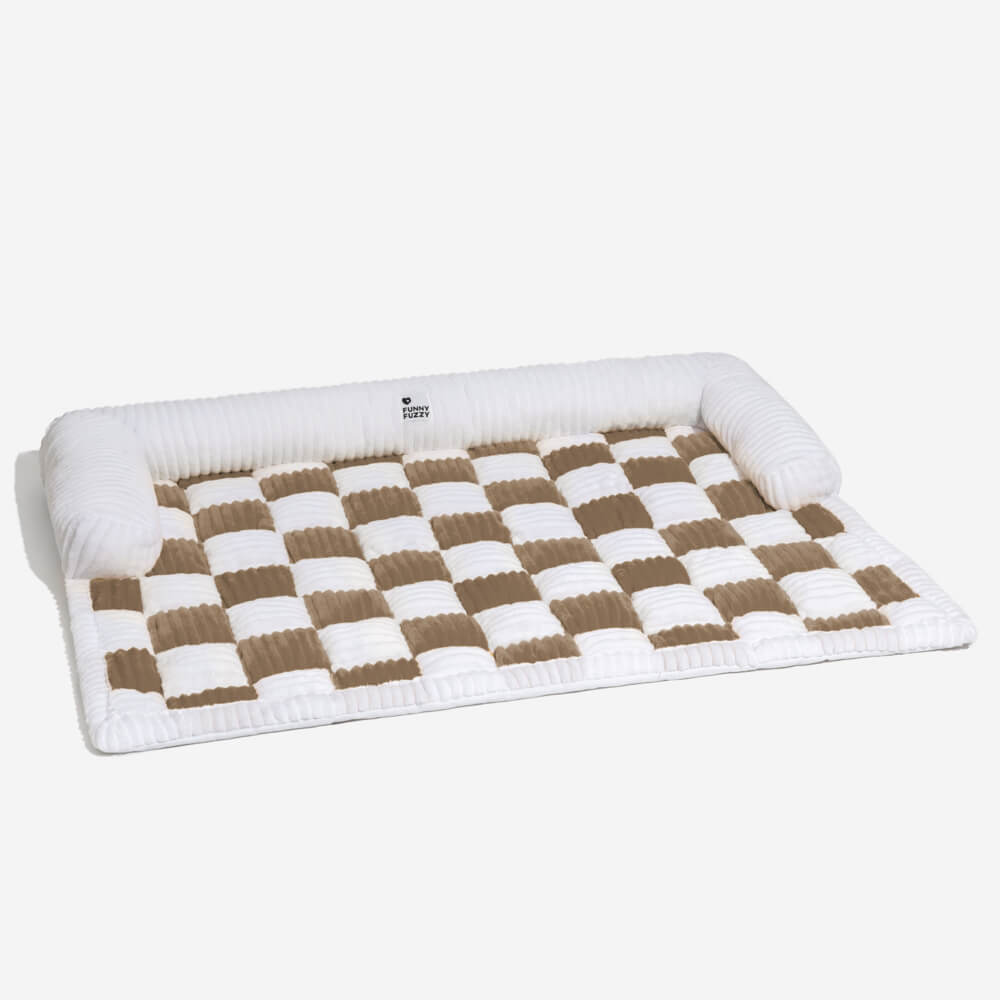 Cream Square Plaid Cosy Dog Mat Furniture Protector Cover