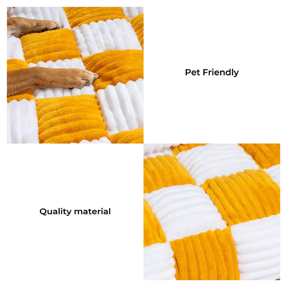 Cream Square Plaid Cosy Dog Mat Furniture Protector Cover