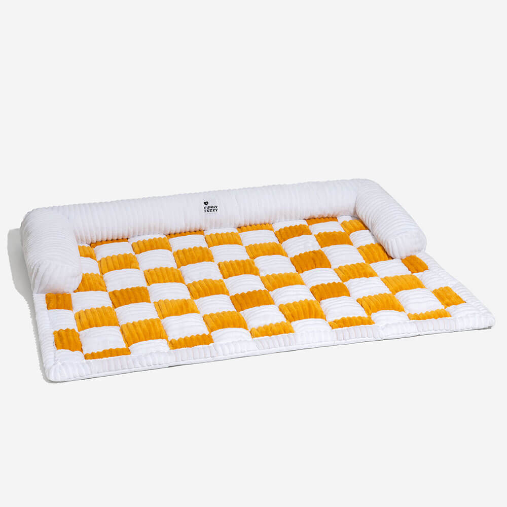 Cream Square Plaid Cosy Dog Mat Furniture Protector Cover