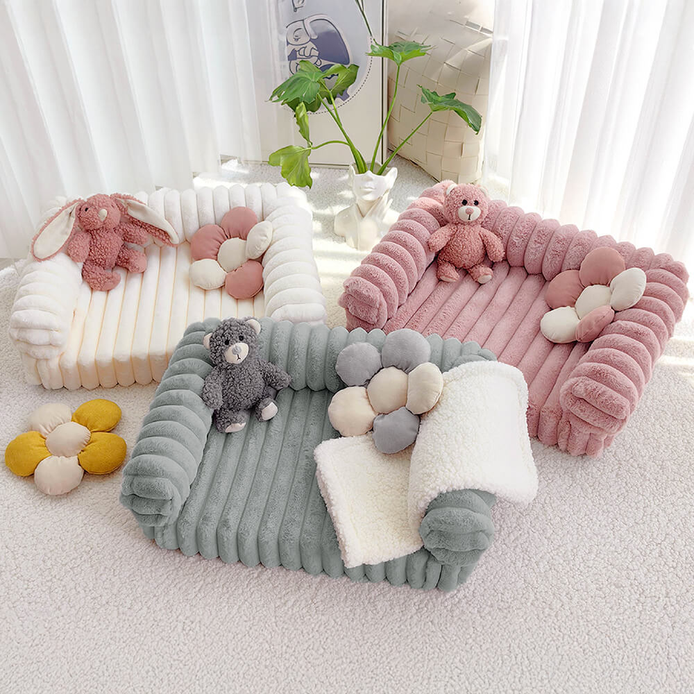 Cream Fluffy Comfort Orthopaedic Dog and Cat Sofa Bed