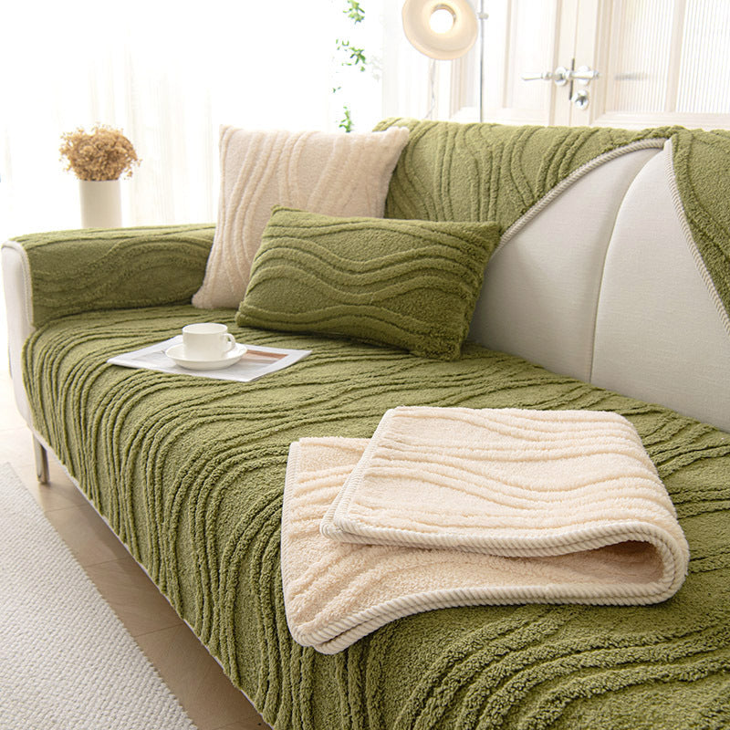 Elegant Grey Textured Non-Slip Thick Plush Sofa Cover