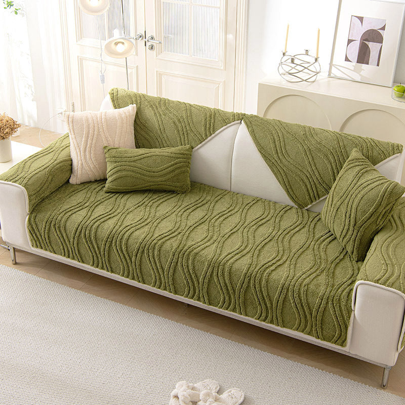 Elegant Grey Textured Non-Slip Thick Plush Sofa Cover