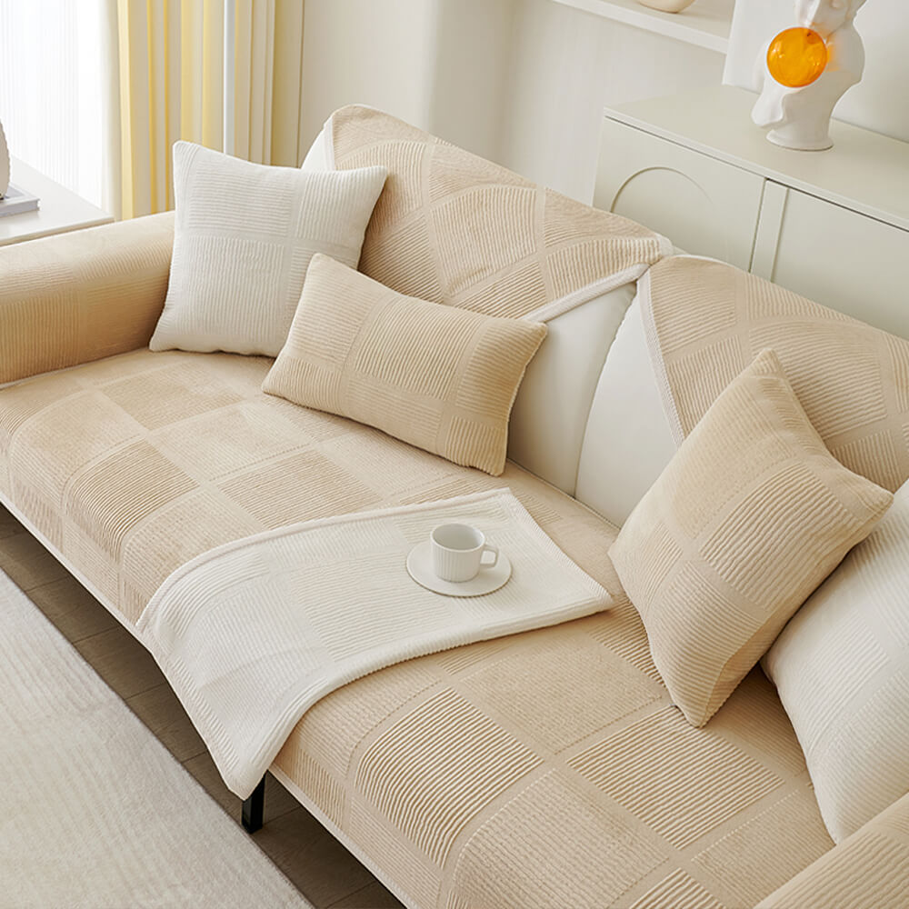 Classic Striped Square Plush Sofa Cover