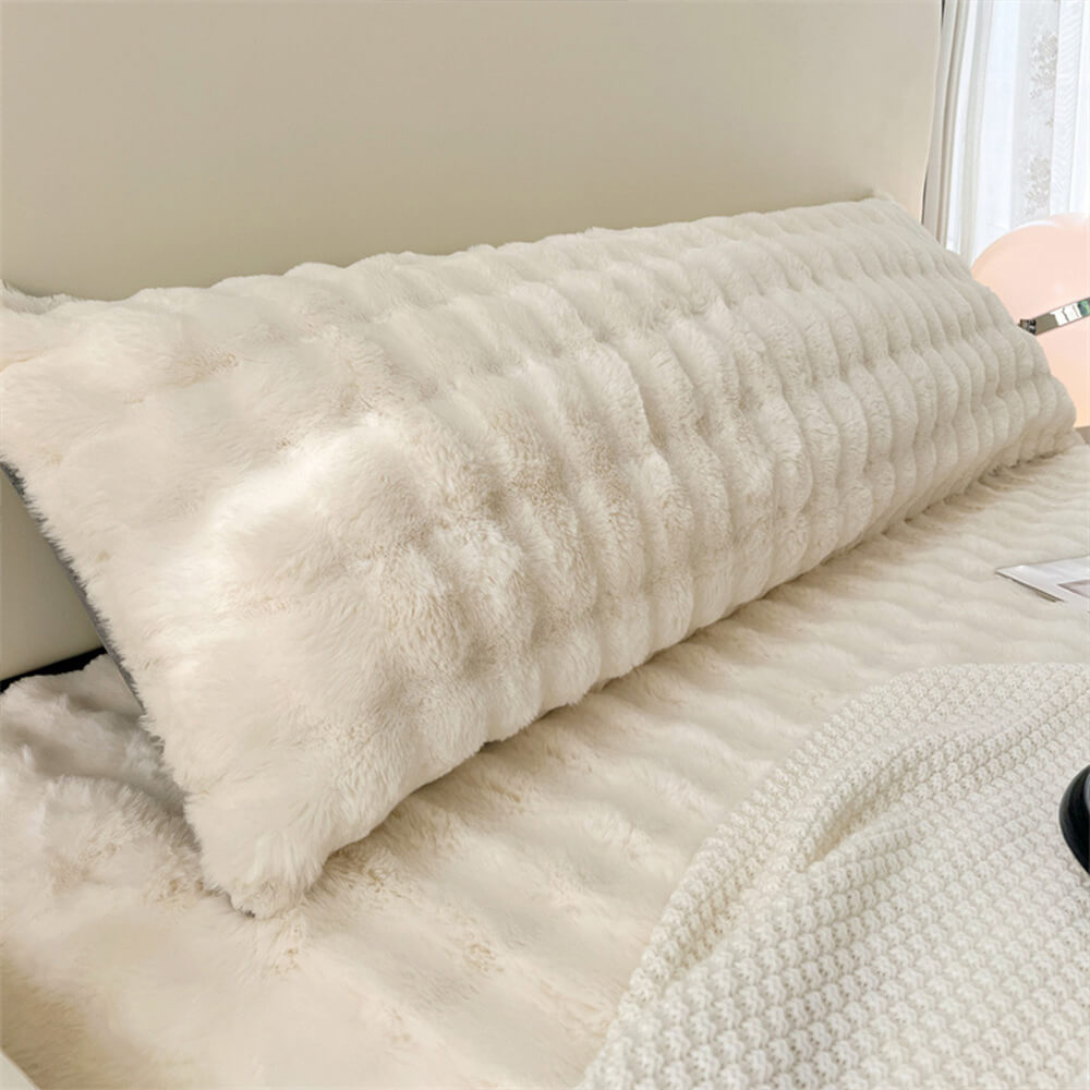 Comfortable Bubble Faux Rabbit Fur Extended Rest Headboard Pillow